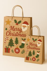 Sac de Noël en papier kraft classique écologique imprimé personnalisé avec logo pour la promotion des supermarchés et l'emballage des achats des fêtes - Product Image 3