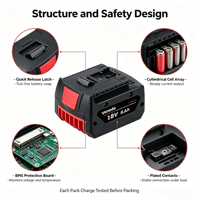 Batterie lithium-ion 18V 6Ah longue autonomie pour outils électriques, type coulissant, batterie de remplacement rechargeable, stock d'usine OEM ODM