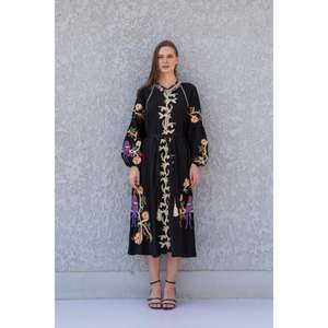 2025 Boho Hippie caftan femmes Sexy ample étage longueur coton Maxi robe avec manches longues taille libre pour les vacances - Product Image 1