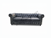Canapé Chesterfield 3 places avec revêtement en cuir capitonné profond, design classique élégant, parfait pour le salon