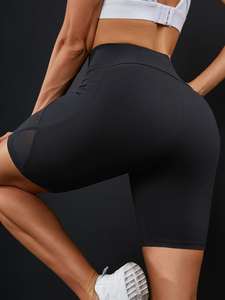 Hot Wholesale Eco-Friendly Women's Black <b>Slim</b> Fitness <b>Leggings</b> 1/3 Shorts Mesh Stretch Athletic Booty Push-up Phone Washed - Product Image 5