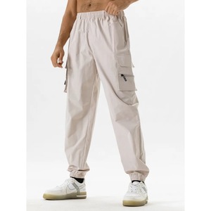 Pantalon cargo décontracté pour homme, coupe slim, léger, respirant, écologique, 100% coton, taille élastique, délavage acide - Product Image 2