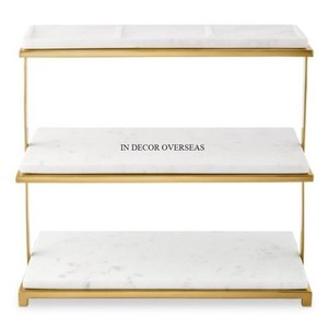 Latest Pattern Arrival High Grade Gold Plated Heavy Duty Metal And White Color Best Quality Marble 3 <b>Tier</b> Luxury <b>Cake</b> <b>Stand</b> - Product Image 1