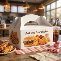 Caja de Cartón Blanca Impresa Personalizada de Fábrica OEM para Comida para Llevar, Envase de Comida Rápida con Asa y Cierre a Presión para Pollo Frito