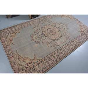 Classique bleu Beige Vintage tapis turc 4.9 X 8.3ft fait à la main Patchwork Design laine bambou soie Latex pour salon couloir Rectangle - Product Image 2