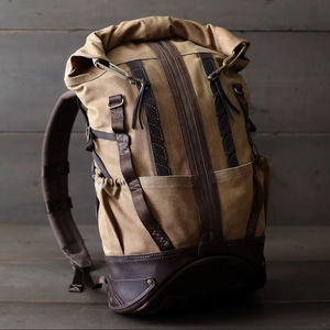 Sac à dos de luxe en cuir et toile, décontracté, pour voyage, école, ordinateur portable, utilisation quotidienne en extérieur, écologique, grande capacité LCBP-0032 - Product Image 1