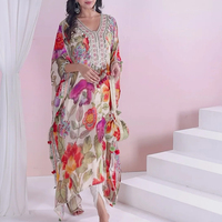 Kaftan en mousseline de soie à fleurs, édition limitée, doux et crémeux, élégant pour femme, vêtement d'été, tissus de haute qualité, décontracté, teinture unie