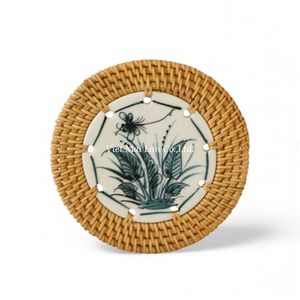 Juego de Posavasos Decorativos Bohemios de Ratán con Bandeja Tejida Natural de Vietnam para Café, Té y Decoración Diaria de la Mesa del Hogar - Product Image 3