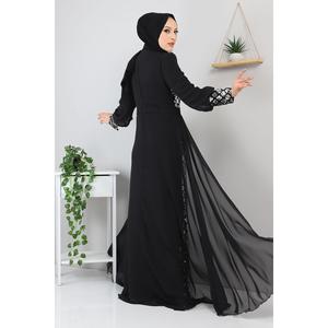 Vestido de Noche de Chifón Satinado Plateado - MSW9819, Vestido de Gala con Detalles en Crochet, Silueta de Cola de Pez, Corte en A, Largo Maxi, con Flores Disponibles, Talla XL - Product Image 5