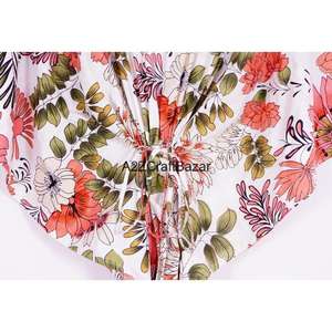 Vestido Midi Ajustado de Algodón 100% con Cuello en V y Manga Corta, Estampado Floral con Volantes, Ajuste Regular Formal, Transpirable, Ecológico, Cintura Natural - Product Image 3