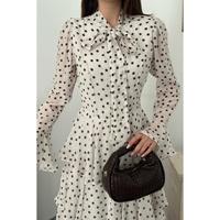 Robe superposée à pois écru pour femme Elisa Fashion