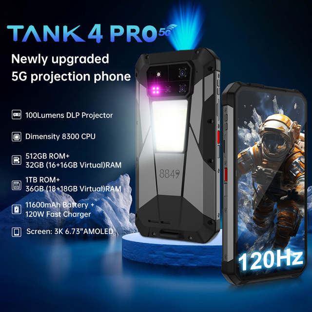Unhertz tank 4 Pro 5g Rugged Smartphone 8849 Latest Model 16gb ram + 1tb Storage Android 14 Os snapdragon 8300 Chipset