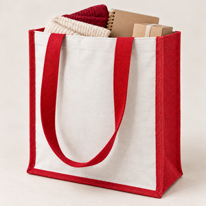 Bolsa de Yute y Lona Laminada Roja de 12x15.5x5.5 con Logotipo Personalizado, Reutilizable, con Refuerzo, para Compras y Regalos, PriGlob Exim - Product Image 5