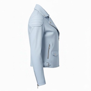 Veste de motard en cuir bleu clair moderne pour femmes, mode quotidienne, design personnalisé, vente en gros en vrac, prix d'usine, style moto authentique - Product Image 4