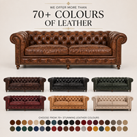Canapé Chesterfield vintage en cuir véritable marron, deux places, fait main, style européen moderne du milieu du siècle, mousse, meubles de salon