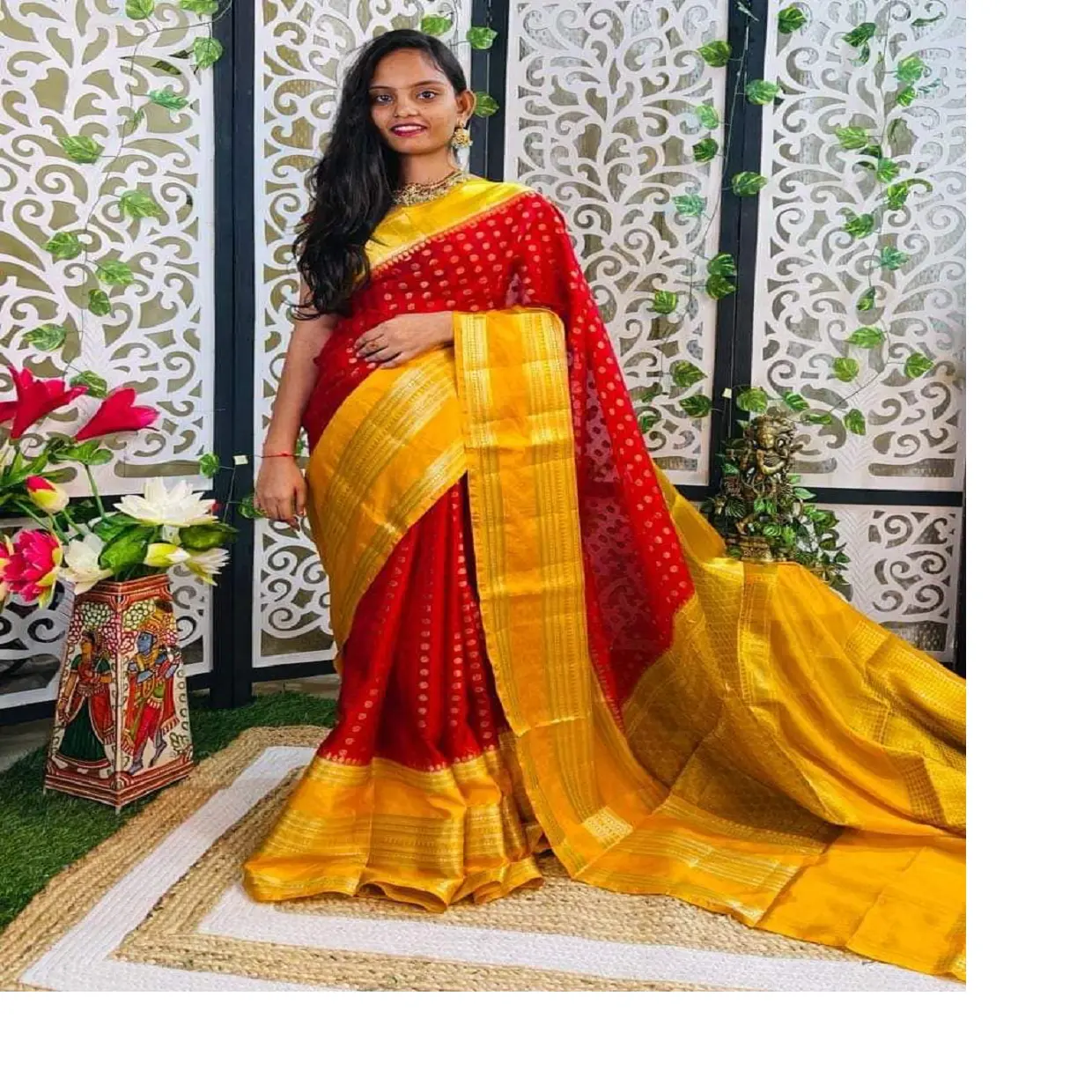 Su misura con sari di seta broccato bordo dorato in colori e bordi assortiti per negozi sari e stilisti