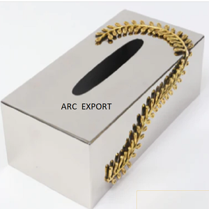 Boîte à serviettes en métal enduit de poudre blanche avec bordure polie en or concevant une boîte à mouchoirs de mariage et de maison de décoration de table antique - Product Image 6