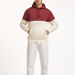 เสื้อฮู้ดผ้าฟลีซผ้าฝ้าย100% ทูโทนเนื้อนุ่มพร้อมเสื้อสีน้ำตาลแดงและตัวล่างสีครีมมีฮู้ดเชือกรูดและสวมใส่สบายสำหรับใส่สบาย - Product Image 4