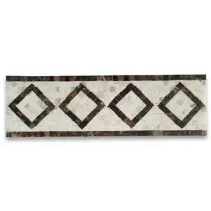 B0034P Diamante Blanco Mármol Mosaico Borde Listello Azulejo 4,3x14,2 Azulejos blancos elegantes pulidos - Product Image 1