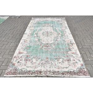 พรมตุรกีโบราณขนาดใหญ่ 5.3x9.6 ฟุต ลายตารางสีเขียว ทำจากขนสัตว์ - Product Image 1