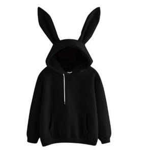 Pull à capuche en tricot d'hiver pour femme de haute qualité avec oreilles de lapin, personnalisé, uni, teint, devant 100% coton, ÉLÉGANTE - Product Image 2