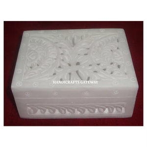 Boîte à bijoux de forme rectangulaire en marbre blanc pur sculpté à la main au design le plus attrayant Utilisation pour cadeau d'affaires Boîte en marbre - Product Image 1