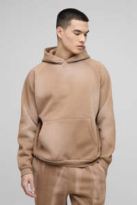 Conjunto de Sudadera con Capucha y Pantalones Deportivos Extra Grandes de Color Marrón con Mangas Raglán, Estilo Holgado, Lavado Ácido, para Hombre - Product Image 2