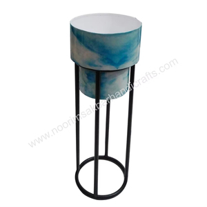 3-Piece Modern Planter Set with <b>Tall</b> Metal Stands - Enamel Printed Flower Pot Holders for Indoor and Outdoor Use - Product Image 5