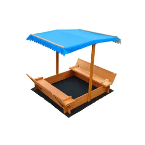 Sandbox per bambini con tettuccio, stazione di gioco per fossa di sabbia in legno per bambini dai 3 anni in su protezione antisabbia per tetto retrattile