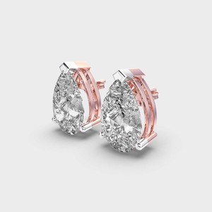 Lab Grown Diamond Pear Cut Stud Earrings Rhodium Plated Two-Tone Gold <b>Bar</b> Prong Setting in 18K White/Rose/Yellow Gold Gift - Product Image 4