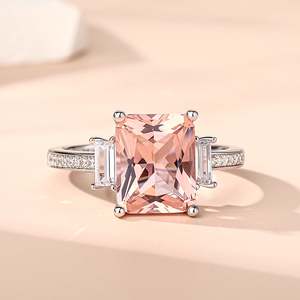 Jeulia <b>Emerald</b> Cut Synthetic Morganite Sterling <b>Silver</b> Wedding Gemstone <b>Ring</b> - Product Image 6