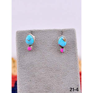 Southwest Style Turquoise & <b>Sterling</b> <b>Silver</b> <b>Stud</b> Earrings Vintage Bezel Setting with Pearl and Diamond for Parties - Product Image 4