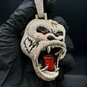 Colgante de Lujo Cristiano Chapado en Oro, Plata de Ley con Cabeza de Gorila con Incrustaciones de Moissanita, Dos Tonos, VVS1, 18 Quilates, Estilo Hip Hop, Unisex, para Fiestas - Product Image 5