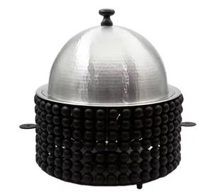 Réchaud en acier inoxydable fait à la main avec couvercle et photophore, idéal pour servir des plats au buffet et conserver la chaleur de manière élégante - Product Image 5