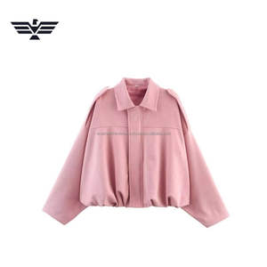 Blouson bombardier en cuir suédé tissé surdimensionné pour femmes solide teint sur support respirant ourlet élastique coupe ample manteau court en PU pour l'automne - Product Image 3