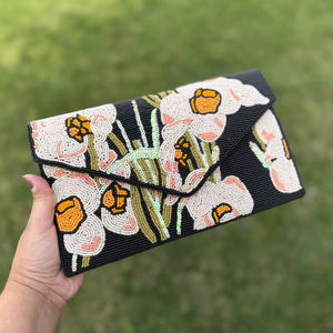 Bolso de mano con cuentas hecho a mano floral, bolso de mano con cuentas de narcisos, bolso de fiesta de noche con cuerda, regalo para ella, bolso de Boda nupcial - Product Image 1