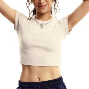 High Quality 100% Cotton Women's O-Neck Short Sleeve Casual Summer Knitted <b>Crop</b> <b>Top</b> Breathable Silk Screen Printed Custom Logo - Product Image 1