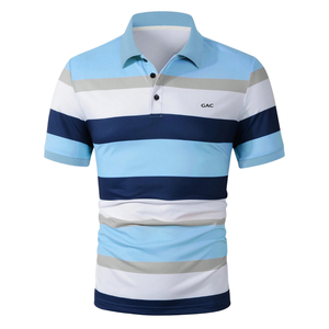 Maillot rayé bleu clair, blanc et marine pour homme, à manches courtes, respirant, séchage rapide, léger, décontracté, pour le golf et le tennis - Product Image 4