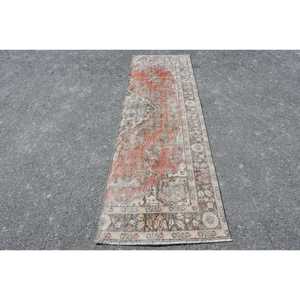 Turkish Rug, 2.8x9.3 ft <b>Runner</b> Vintage Rug, <b>Red</b> Gray Abstract Rug - Product Image 1