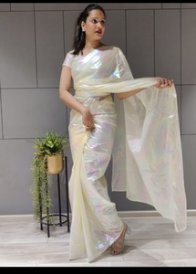 Tela de seda de arcoíris importada para mujer, diseño indio listo para fiesta, Saree de un minuto, calidad de exportación asegurada - Product Image 3