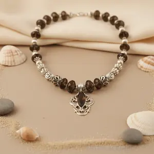 Collier élégant en cristal de quartz fumé et argent pour femme, accessoire de bijouterie - Product Image 2