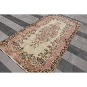 พรมปูพื้นขนาดใหญ่สีเบจสีชมพูคลาสสิกขนาด5.1x9.6ฟุตสไตล์ตุรกีแบบนามธรรมผ้าขนสัตว์ PP สำหรับห้องโถงห้องนอนด้านหลังเป็นยาง - Product Image 3