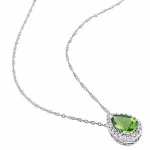 Collar con Colgante de Peridoto en Forma de Pera con Diamantes, 1.83ct, Circonita, Oro Blanco de 14k con Baño de Rodio, Moderno para Compromiso, Forma de Número/Estampado - Product Image 1