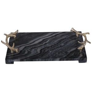 Plateau décoratif en marbre pour bijoux de luxe Rectangle avec poignée en métal et plateau en marbre Plateau de rangement en marbre à vendre - Product Image 1