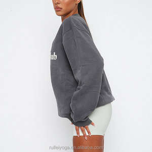 Sweat-shirt à col rond grande taille OEM de haute qualité pour hommes, tissu polaire à motif solide avec logo en relief personnalisé et fermeture éclair pour l'hiver - Product Image 2