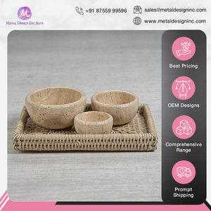 Cuenco de piedra de mármol travertino decorativo hecho a mano redondo de la más alta calidad estándar para decoración del hogar del vendedor indio - Product Image 6