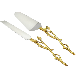 High Quality Handmade <b>Wooden</b> <b>Cake</b> Server Classic Metal Leaf Handle Eco-Friendly Customized Color Logo Hotels Restaurants - Product Image 3