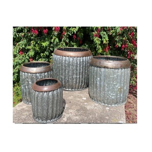 Premium quality Galvanized Planter Flower <b>Pot</b> Garden & Home Decorations Metal Round Tub Garden Planter with side metal handle - Product Image 3