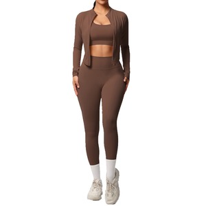 Ensemble de yoga fitness sans couture pour femmes, style streetwear, automne, doux, confortable, soutien-gorge de sport et leggings respirants, vêtements de sport actifs - Product Image 3