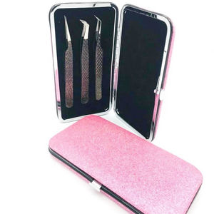 Ensemble de pincettes à cils en acier inoxydable poli professionnel outil d'isolation d'extension de cils enduit de poudre scintillante pour personnel - Product Image 3